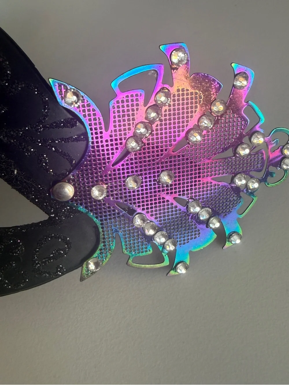 Spirit Black Venetian Peacock Masquerade Mask with Multicolor Lasercut Metal